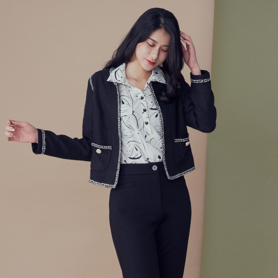 【MEDUSA】薄毛呢小香风西装外套 (M-XL) | 女外套 套装外套 毛呢 - 女装西装外套/风衣 - 其他材质 黑色