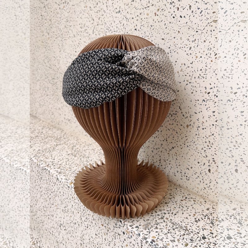 复古方形图案松紧带宽发带 日本直购布料 - 发饰 - 棉．麻 卡其色