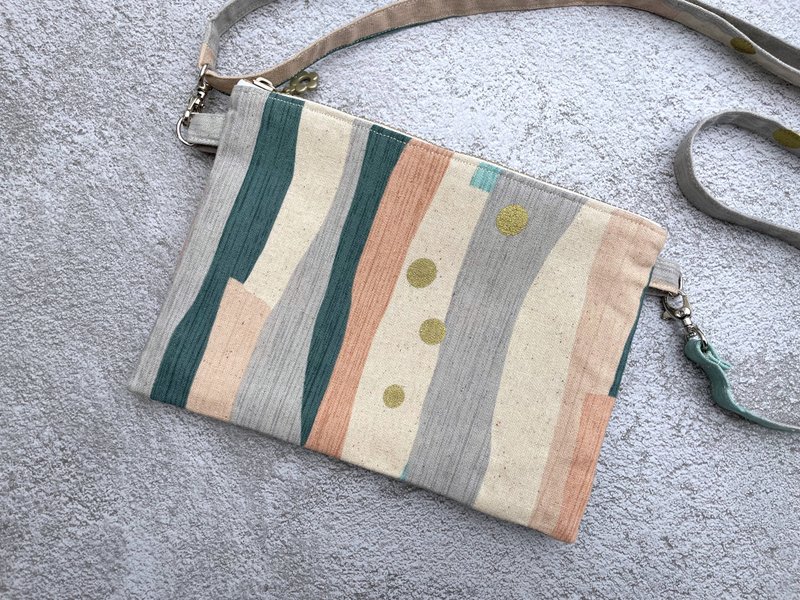 【 纯手作】 双拉链斜背包 双层包 收纳包 - 侧背包/斜挎包 - 棉．麻 蓝色