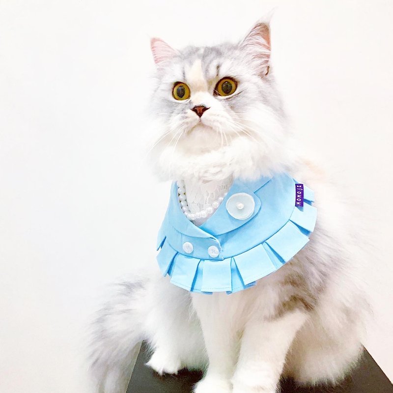 【Momoji】宠物洋服围兜 - Windsor (02-玛雅蓝) - 衣/帽 - 棉．麻 蓝色