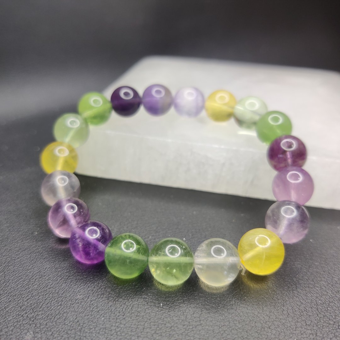 彩萤石 Fluorite 10.5mm 手串 手链 天然水晶 水晶手链 - 手链/手环 - 水晶 