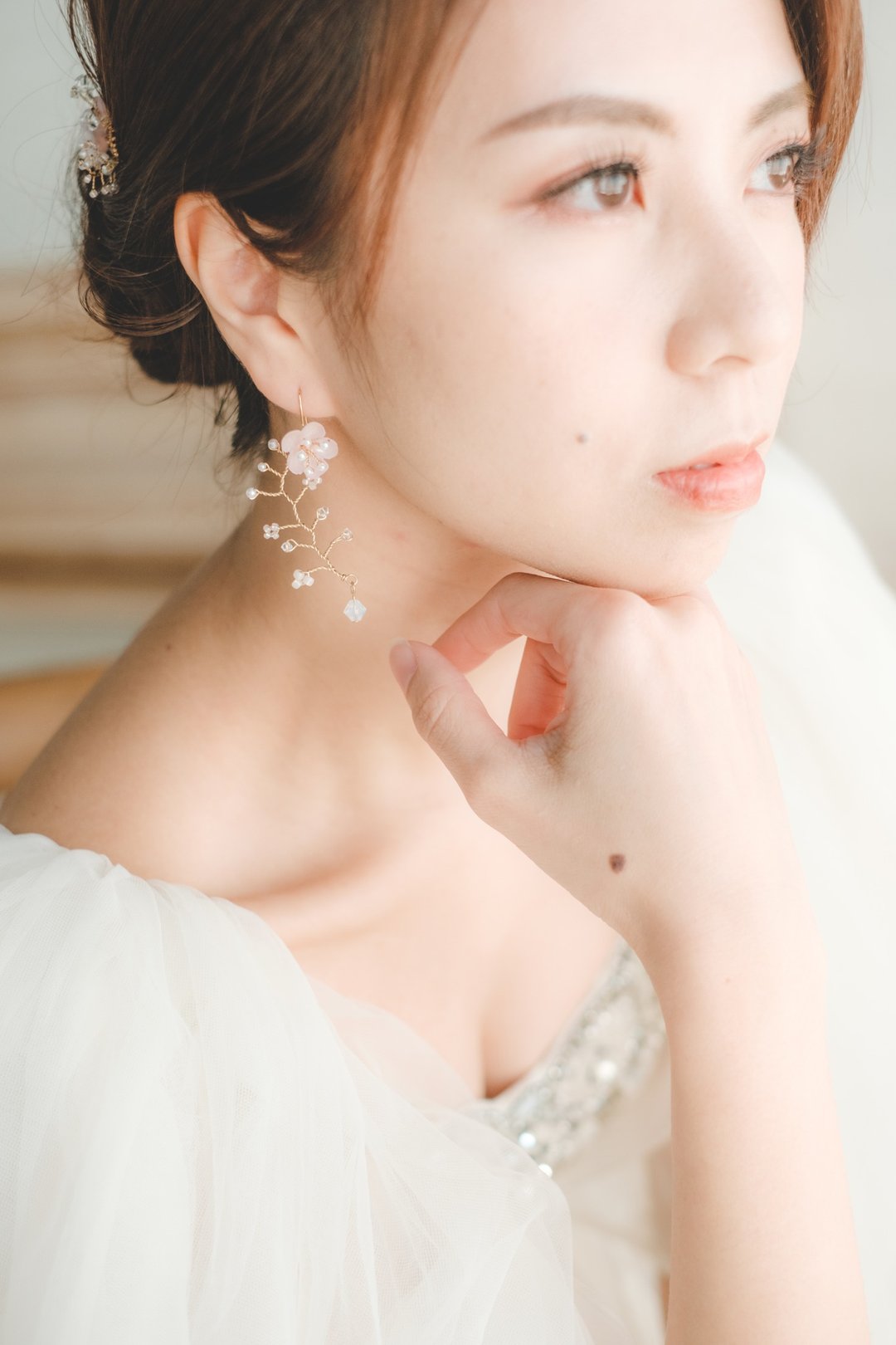 Claire Sakura Earring/樱花耳环/耳环/手作布花/樱花/新娘饰物 - 耳环/耳夹 - 树脂 粉红色
