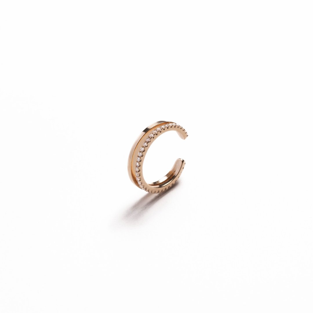 双环宝石戒指 925银厚镀18K金 Double Circle Ring - 戒指 - 纯银 金色