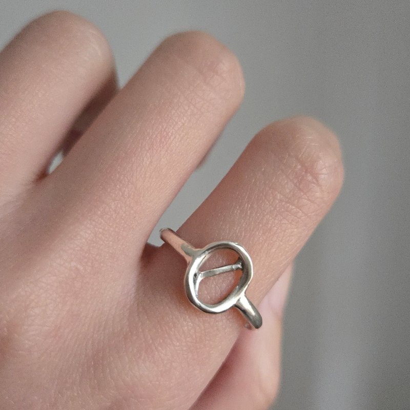 斜线0 戒指 (可调戒) - 925银 银饰 戒指 生日礼物 - 戒指 - 纯银 银色