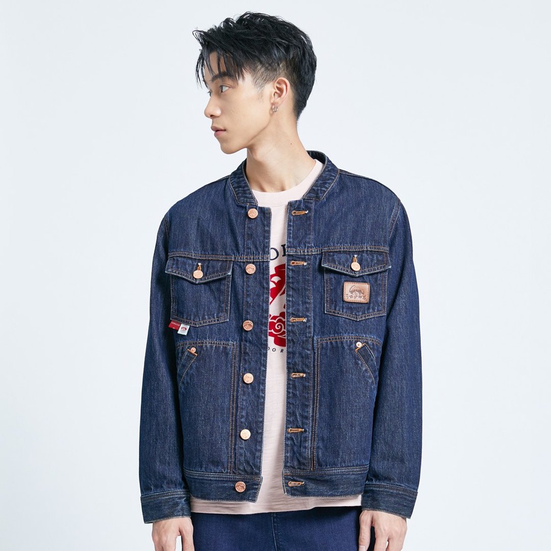 江户胜 日系 男装 和风工装牛仔夹克(原蓝色) #外套#牛仔外套 - 男装外套 - 棉 蓝色