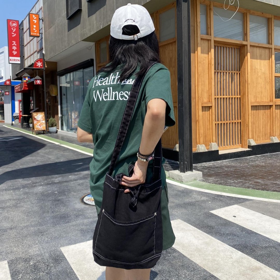黑色小帆布托特包 / 周末旅行袋 / 购物袋 - 侧背包/斜挎包 - 棉 黑色