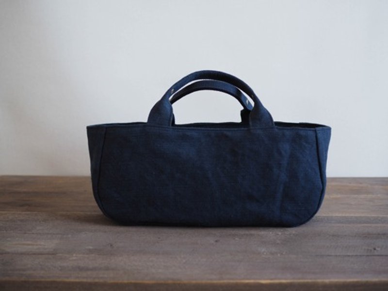 [MILITARY TWILL] Round Tote with Lid Yoko Naga (Navy) - 手提包/手提袋 - 棉 