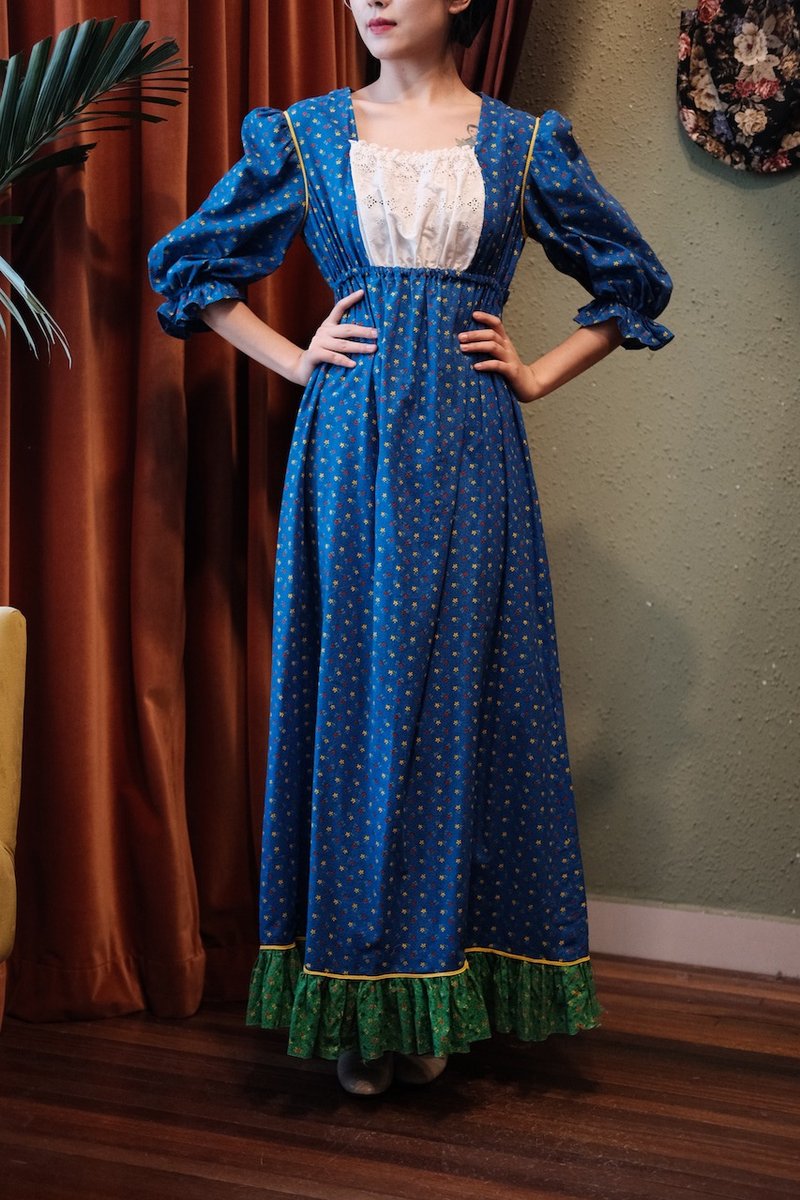 vintage dress美国制1970s童趣拼布碎花连衣裙古着长袖裙 - 女装针织衫/毛衣 - 棉．麻 