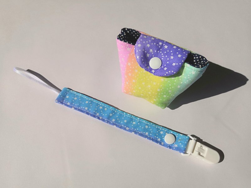 奶嘴夹 奶嘴收纳袋 组合 星空彩虹/B - 奶瓶/奶嘴 - 棉．麻 多色