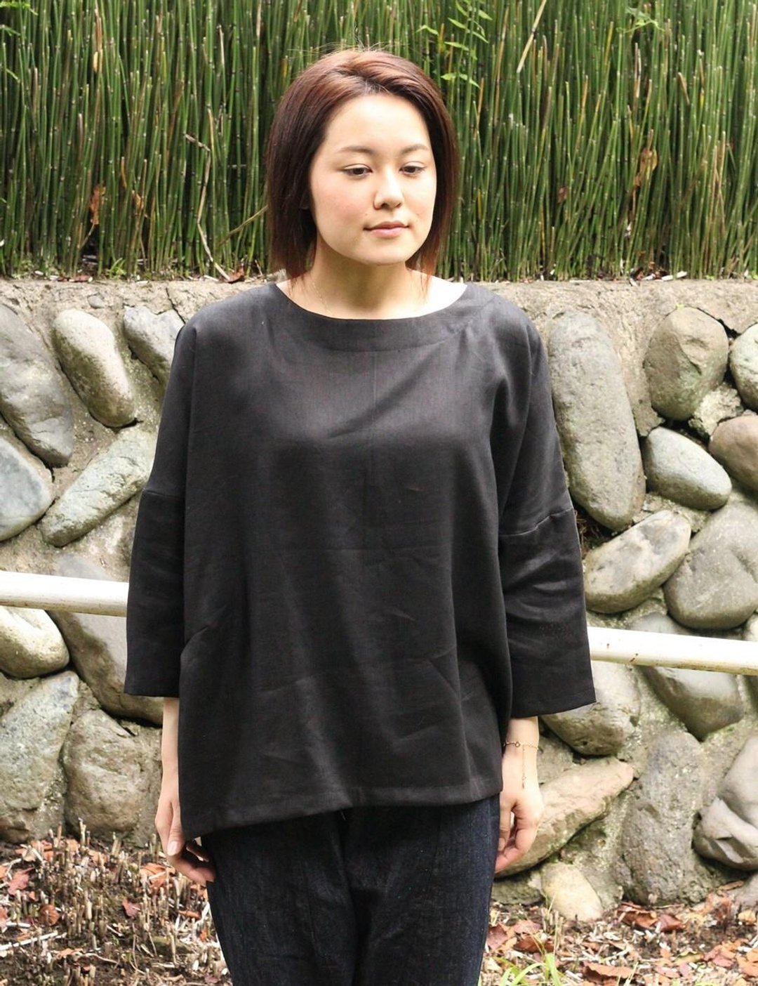 Black linen loose coveralls - 女装上衣 - 棉 黑色
