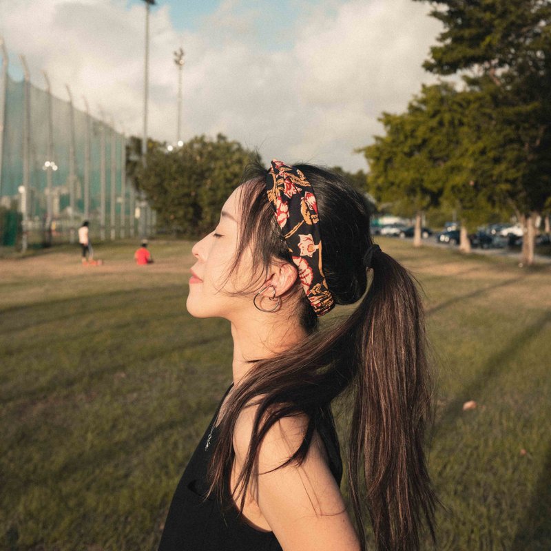 印度盖染工艺发带－扶桑花黑 - 发带/发箍 - 棉．麻 多色