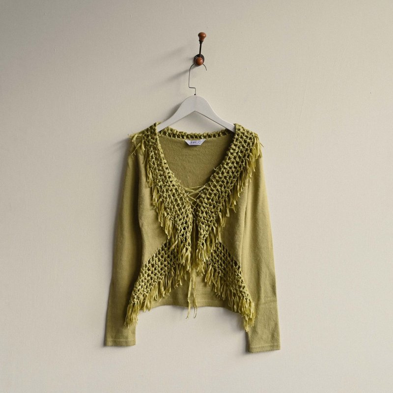 【NaSuBi Vintage】镂空编织针织古着毛衣 - 女装针织衫/毛衣 - 其他人造纤维 绿色