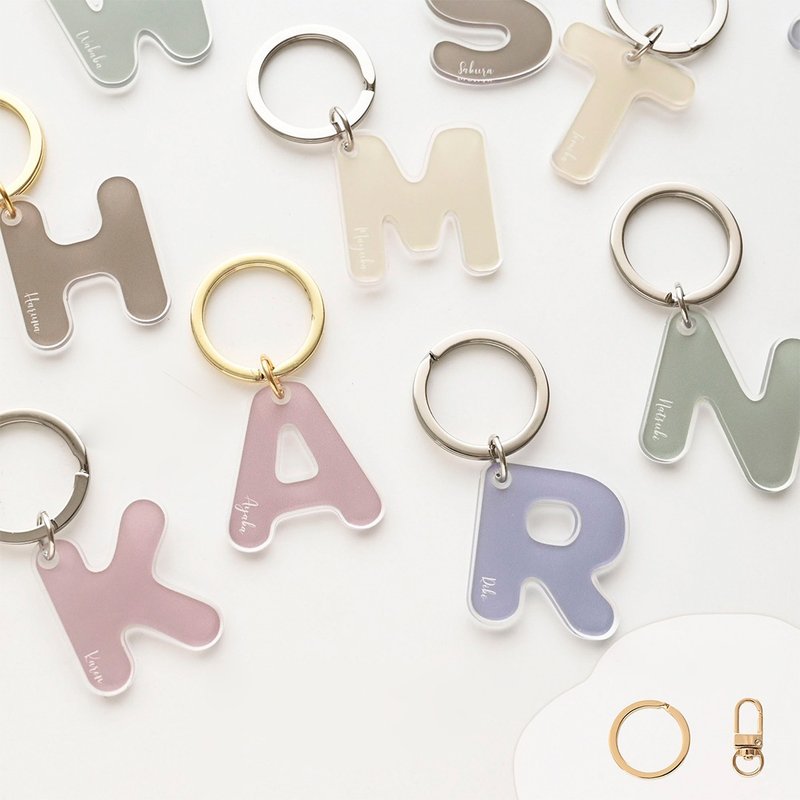 字母 透明 压克力 钥匙圈 【 灰调色彩 刻印名字 】 钥匙环 座位卡 礼物 灰调文字订制 HQ06U - 钥匙链/钥匙包 - 压克力 粉红色