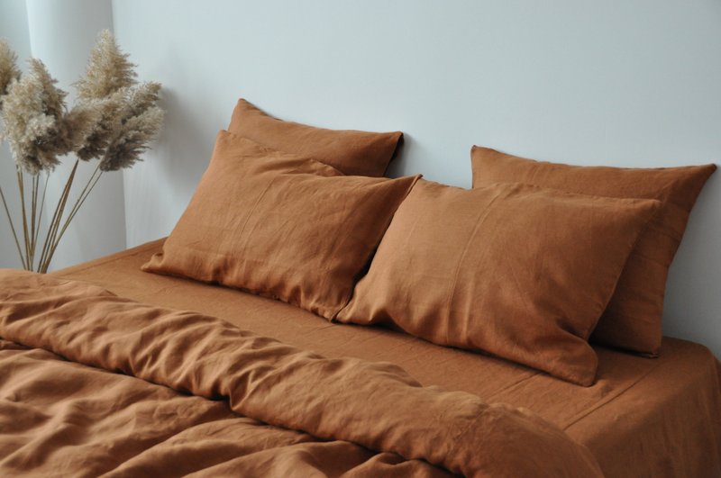 Cinnamon linen pillowcase / Brown pillow cover / European, American, Taiwan size - 寝具 - 亚麻 咖啡色