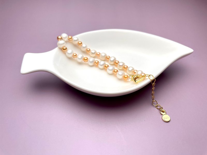 天然淡水珍珠 琉璃隔珠 手链 - 手链/手环 - 珍珠 白色