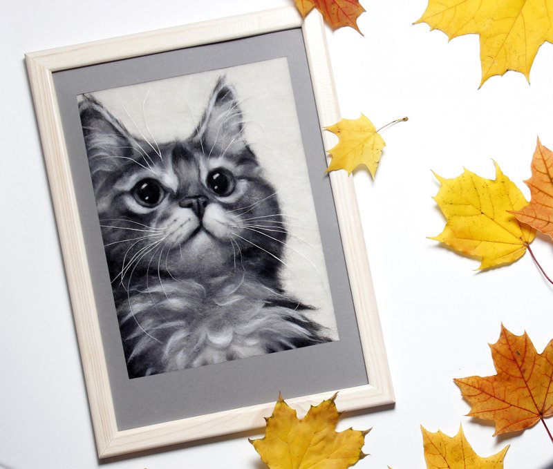 定制毛毡宠物肖像、写实猫画、宠物纪念馆 - 墙贴/壁贴 - 羊毛 灰色