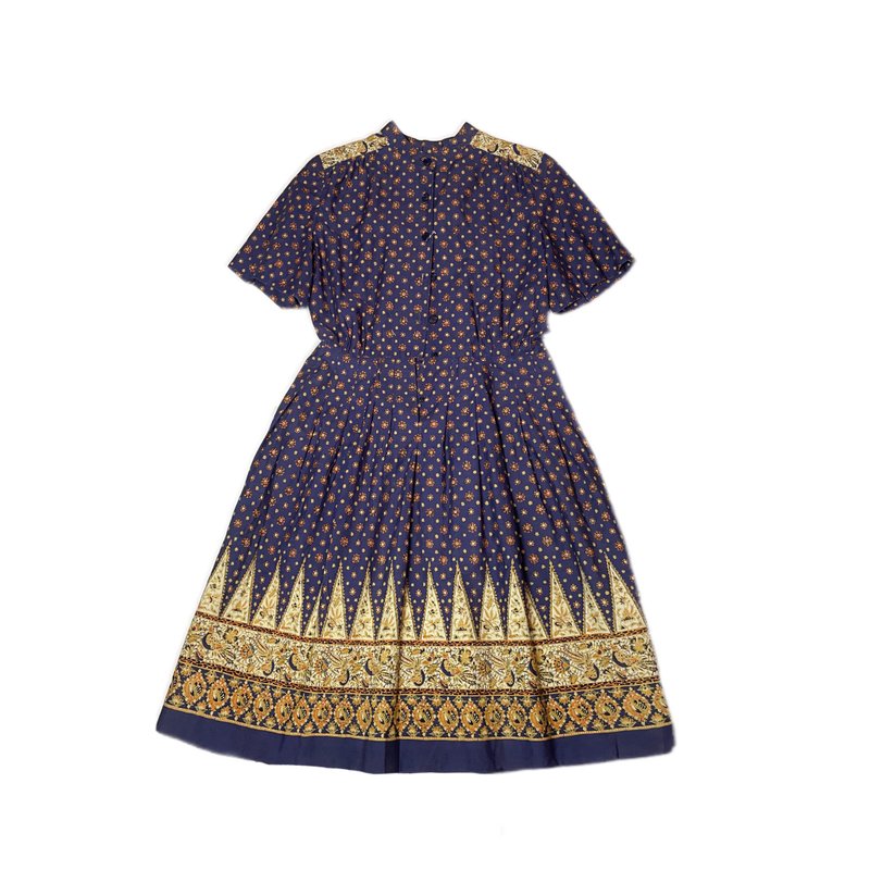 古着日本紫蓝色小花抽象图样洋装 - 洋装/连衣裙 - 棉．麻 多色