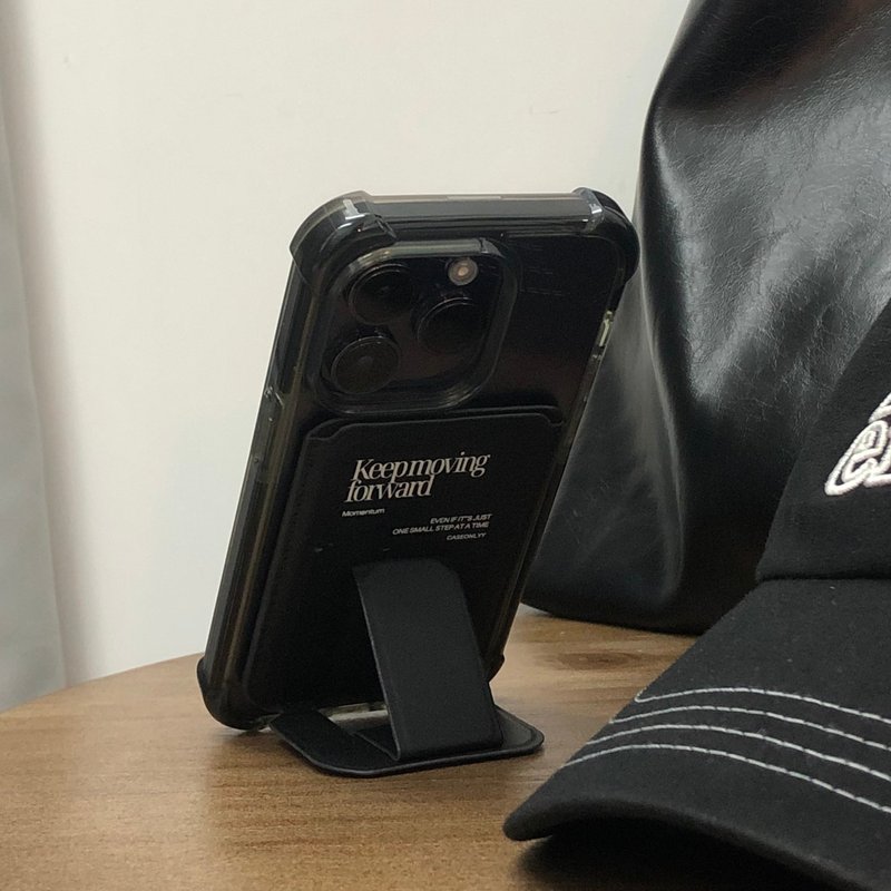 Keep moving forward | MagSafe 超强磁吸皮革卡套支架 - 手机配件 - 人造皮革 黑色