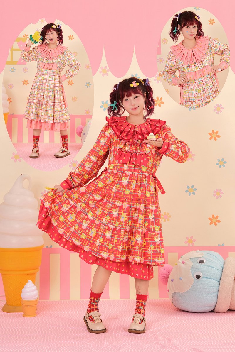 昭和甜品屋双色长袖连衣裙 领子可拆卸 日系可爱 - 洋装/连衣裙 - 棉．麻 多色