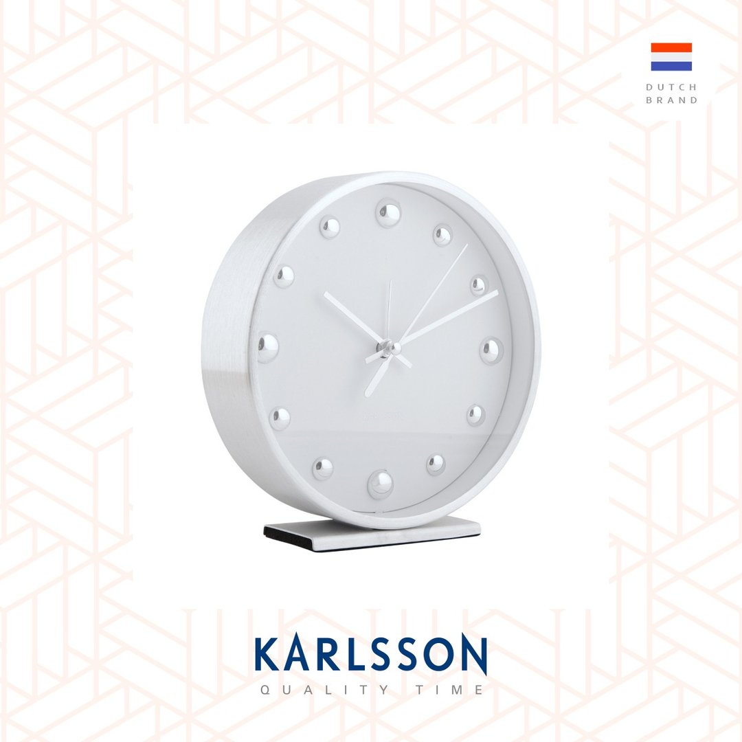 荷兰Karlsson, Alarm clock Shiny Dots alu. white w. silver - 时钟/闹钟 - 其他金属 白色