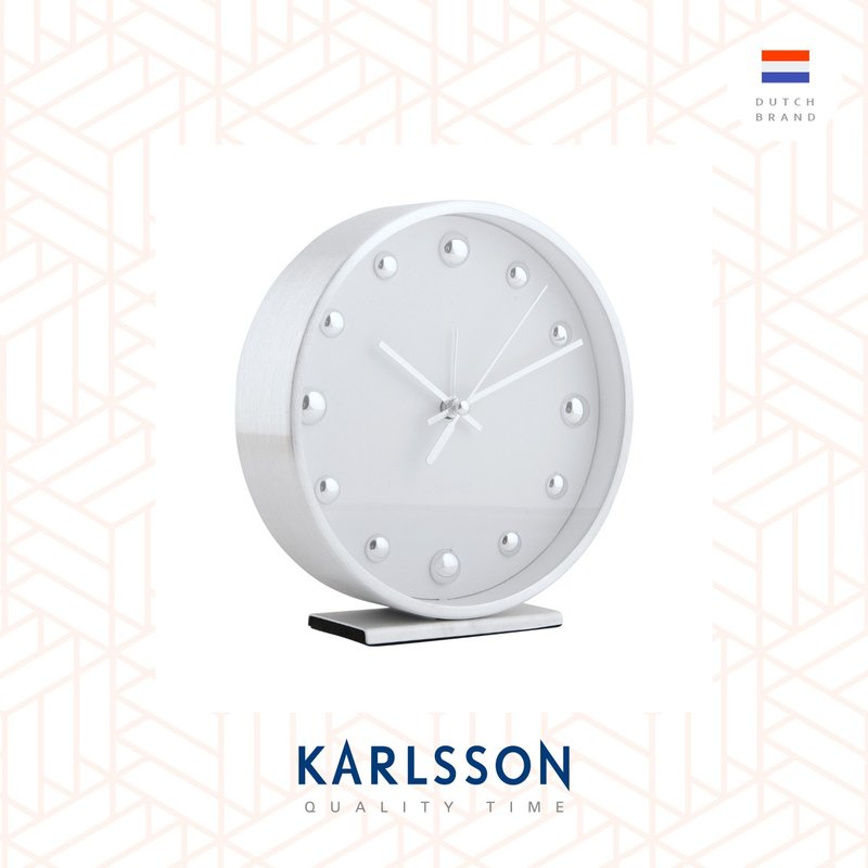 荷兰Karlsson, Alarm clock Shiny Dots alu. white w. silver - 时钟/闹钟 - 其他金属 白色