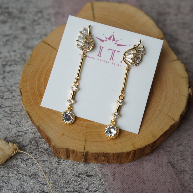 黄铜镀金锆石耳环-展翅-(耳针/耳夹) - 耳环/耳夹 - 铜/黄铜 金色