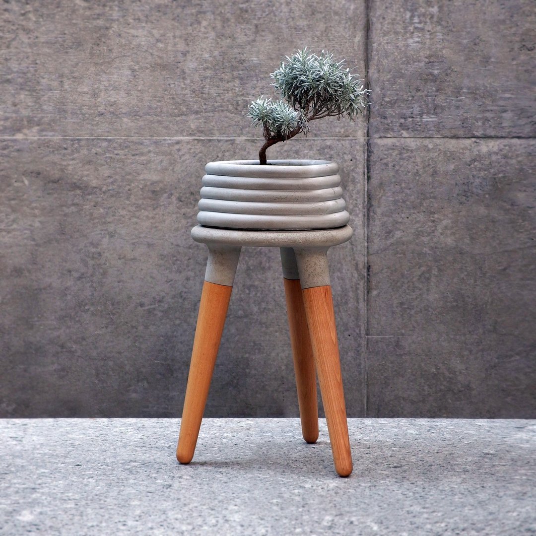 HOMER | Delta Stool + Rotor Flowerpot 水泥三足凳 + 花器 套组 - 花瓶/陶器 - 水泥 灰色