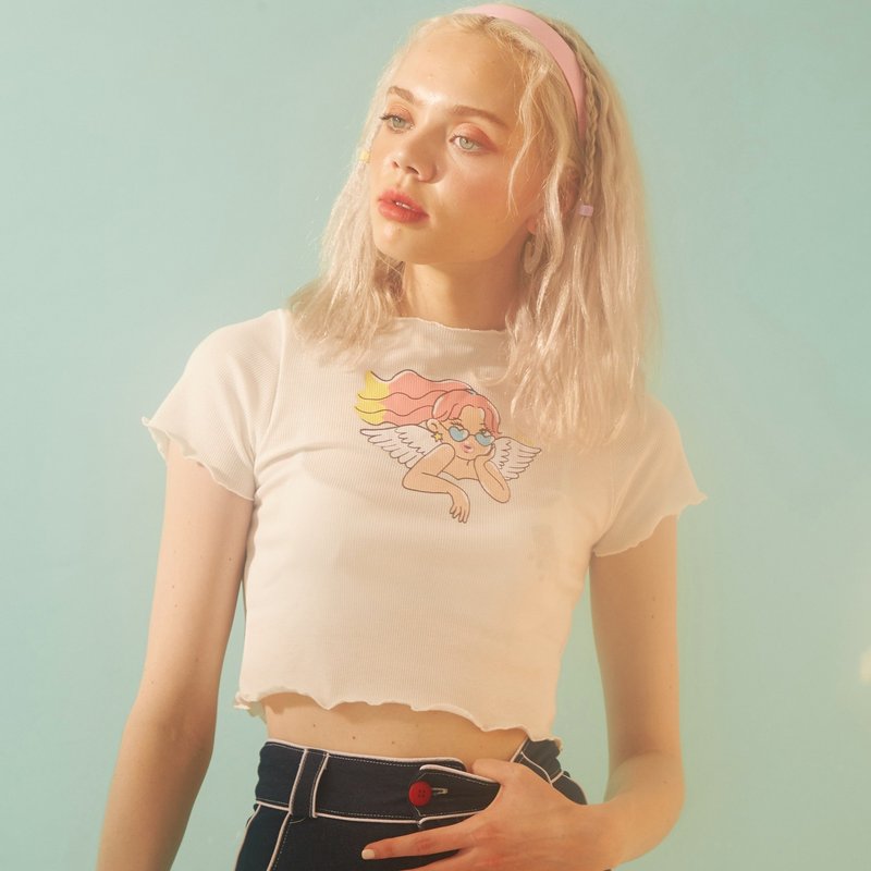 Wendy angel crop top - 女装上衣 - 棉．麻 白色
