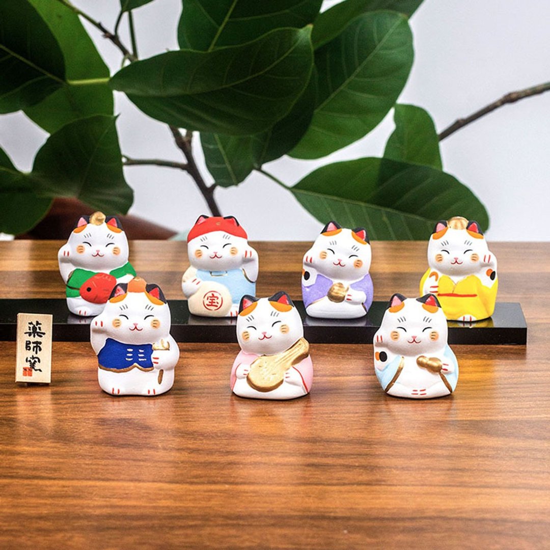 日本药师窑七福神招财猫摆件生日开业乔迁礼物车载桌面装饰摆件 - 摆饰 - 陶 