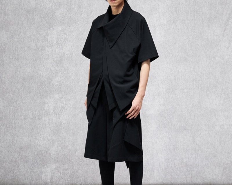 【剑豪】披风斗篷结构/西部翻领衬衫 - 女装衬衫 - 棉．麻 黑色