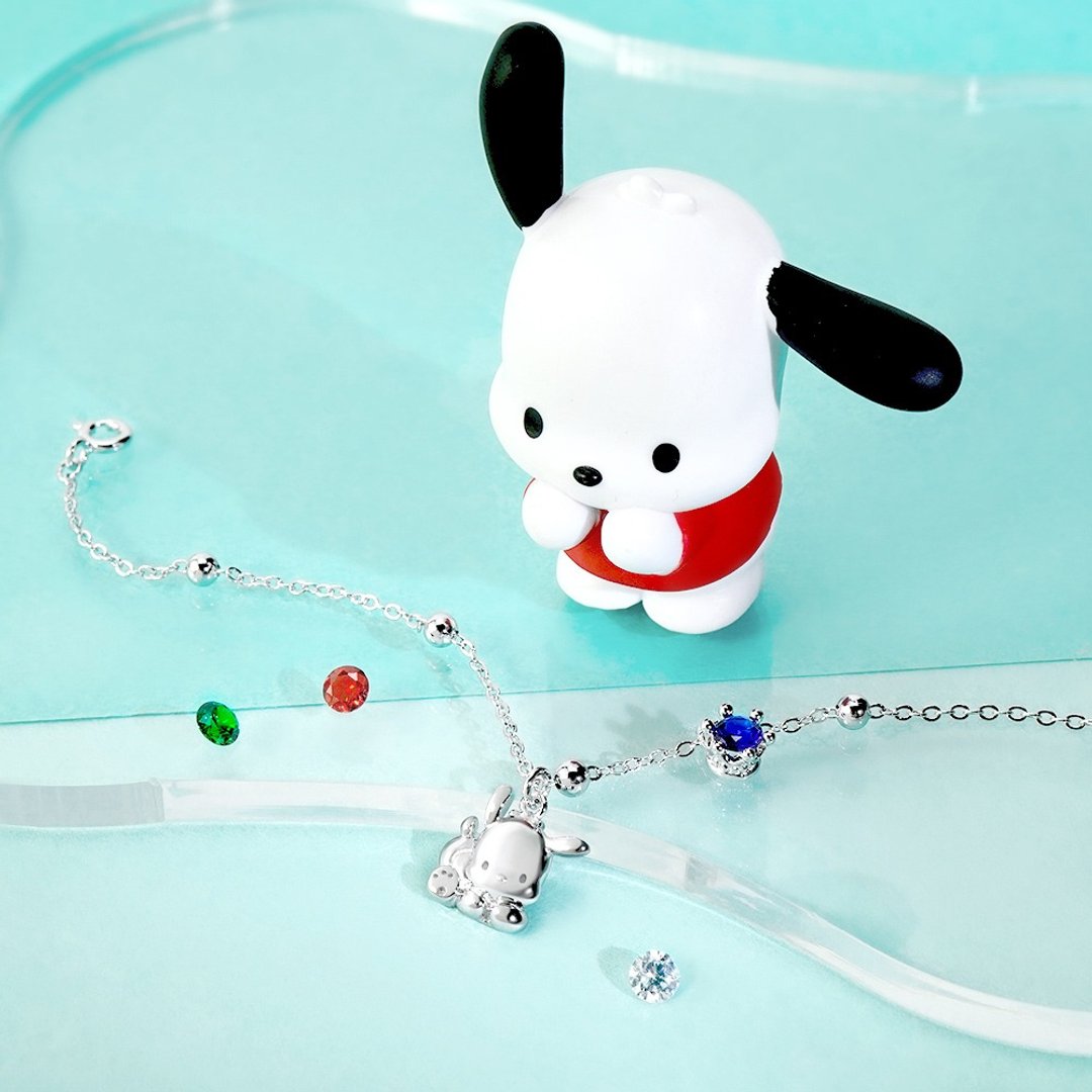 【定制化礼物】Pochacco & Me系列-帕恰狗诞生石纯银手链 - 手链/手环 - 纯银 银色