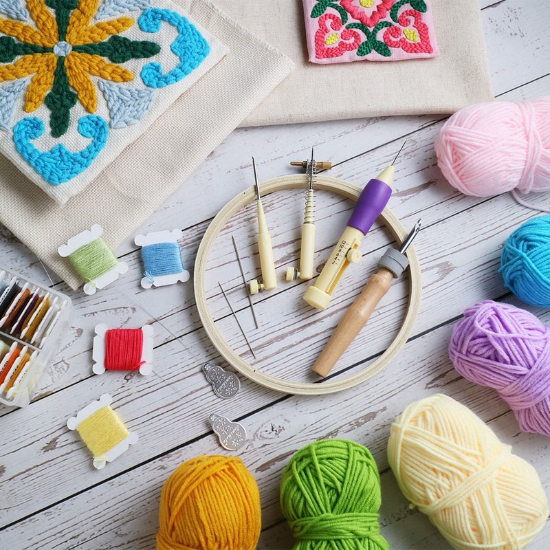 【俄罗斯刺绣】在家戳绣 新手创作必备-全工具材料组合 - 编织/刺绣/羊毛毡/裁缝 - 棉．麻 粉红色