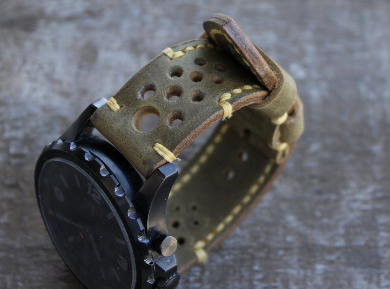 真皮表带男士皮革表带穿孔表带 - 表带 - 真皮 绿色