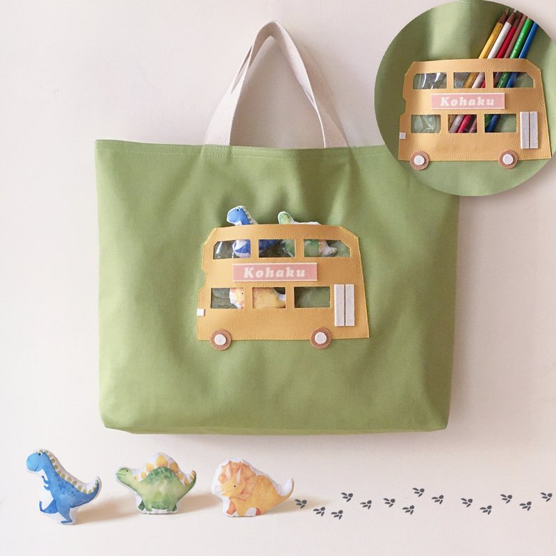 儿童侧背袋/手提/含三只恐龙(日本发送) - 背包/袋子 - 棉．麻 绿色