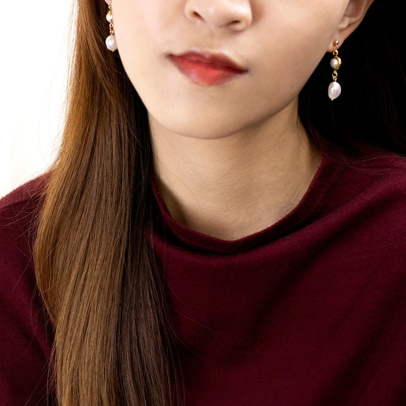 雨点。天然珍珠 耳环 - 耳环/耳夹 - 铜/黄铜 金色