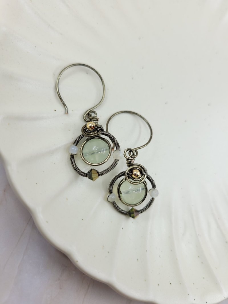 东欧风格 手工绕线 葡萄石 耳环 - 耳环/耳夹 - 水晶 