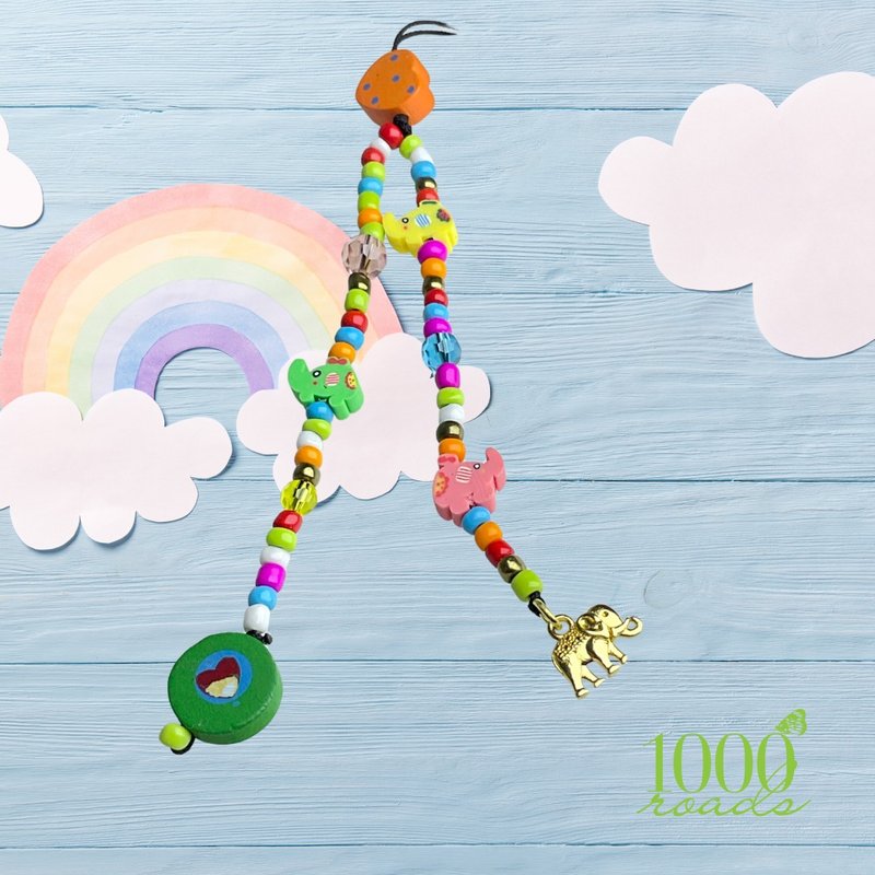 色彩鲜艳的大象串珠手机带 - 挂绳/吊绳 - 玻璃 多色