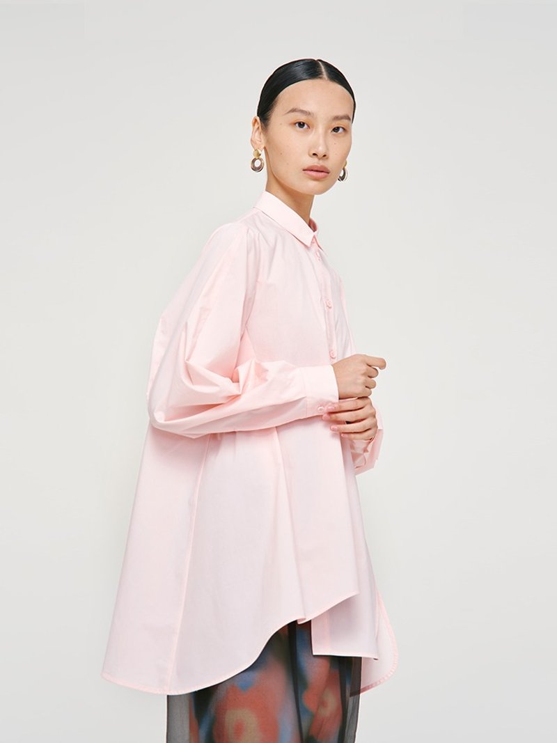 【不规则】新中式复古中国风 纯色设计衬衫 - 女装衬衫 - 其他材质 粉红色
