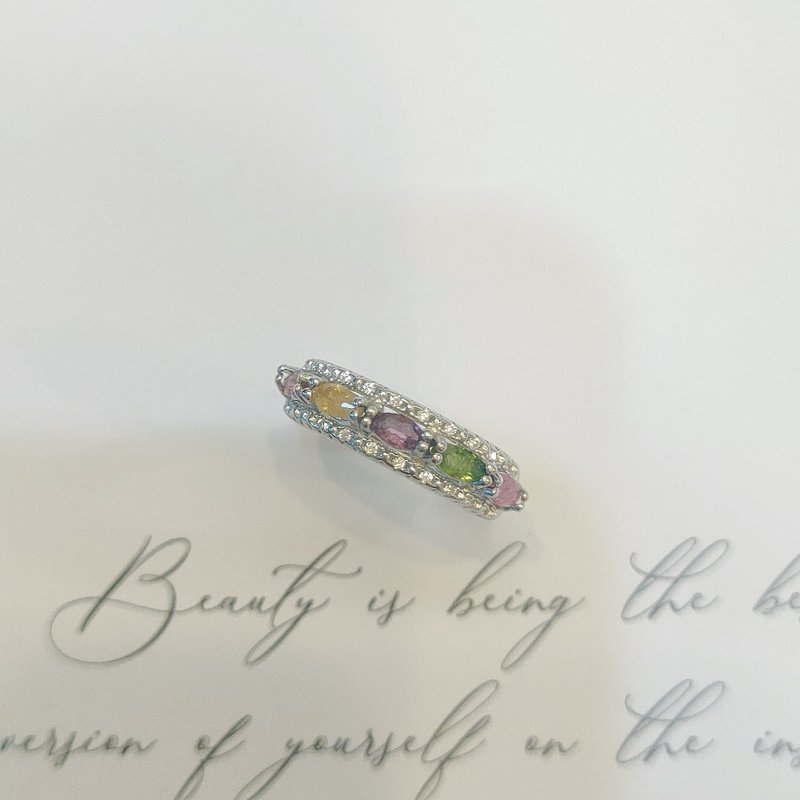 Le Bonheur 彩碧玺排戒 黄绿粉 开口可调节(情人节 生日礼物) - 戒指 - 半宝石 绿色