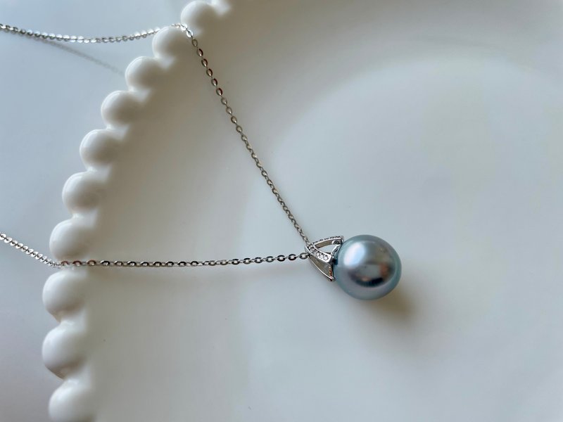 灰姑娘 天然海水珍珠 大溪地铂金灰 银款吊坠 赠项链 - 项链 - 珍珠 灰色