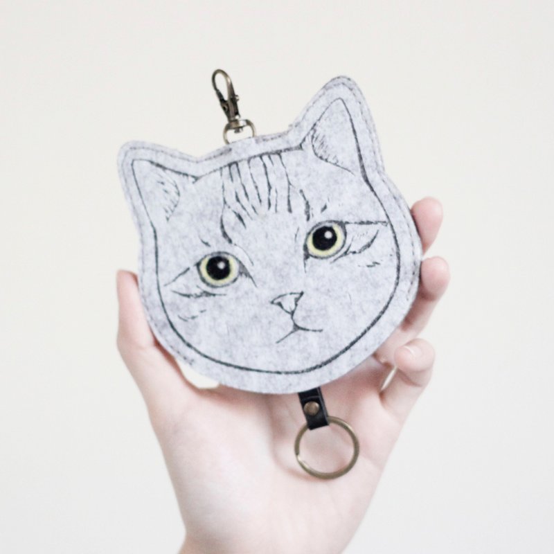 猫咪系列-羊毛毡钥匙包Key sets/钥匙套 <美国短毛猫>gogoro套 - 钥匙链/钥匙包 - 羊毛 灰色