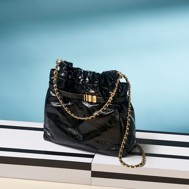 Note 皮革皺褶流浪袋 - 中号 - 侧背包/斜挎包 - 真皮 黑色