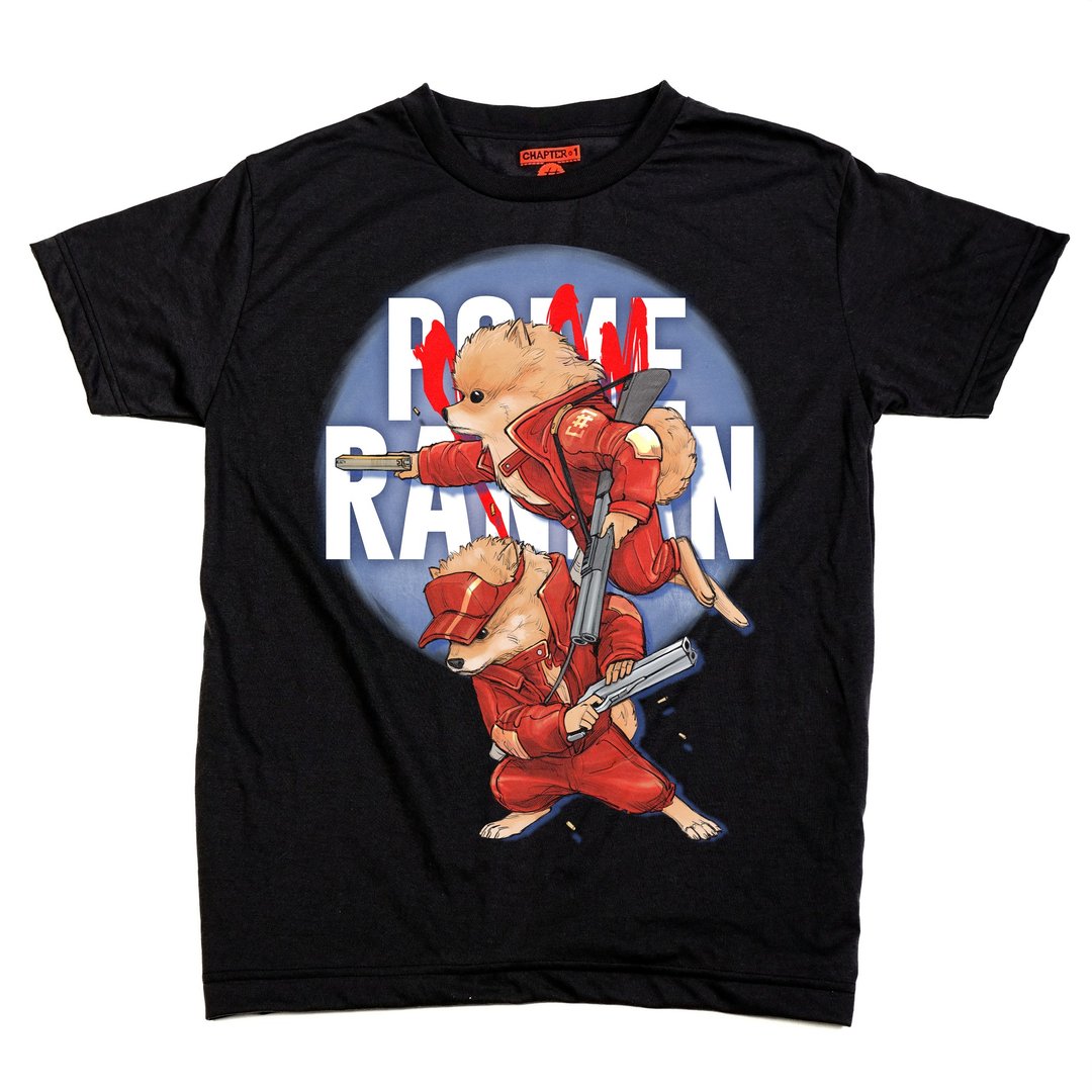 Duo Pomeranian dog  with gun Chapter One T-shirt - 男装上衣/T 恤 - 棉 黑色