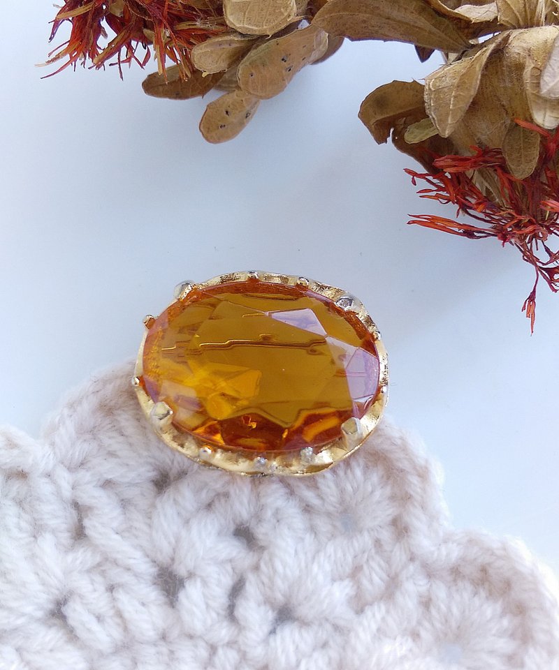 Vintage Jewelry 西洋古董饰品 简约 钻切 蜂蜜色调 别针 - 徽章/别针 - 其他金属 金色