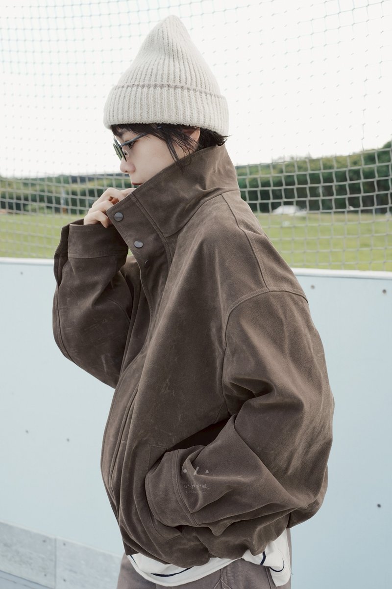 爱尔兰泥煤烟熏硬挺麂皮夹克 - 女装休闲/机能外套 - 其他人造纤维 卡其色