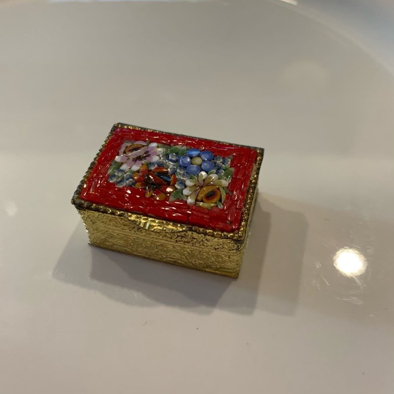 早期收藏 意大利精致马赛克镶嵌金丝金色小宝盒 - 其他 - 铜/黄铜 