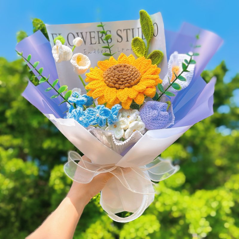 情人节礼盒  手作钩织敬爱优雅花束 - 干燥花/捧花 - 棉．麻 