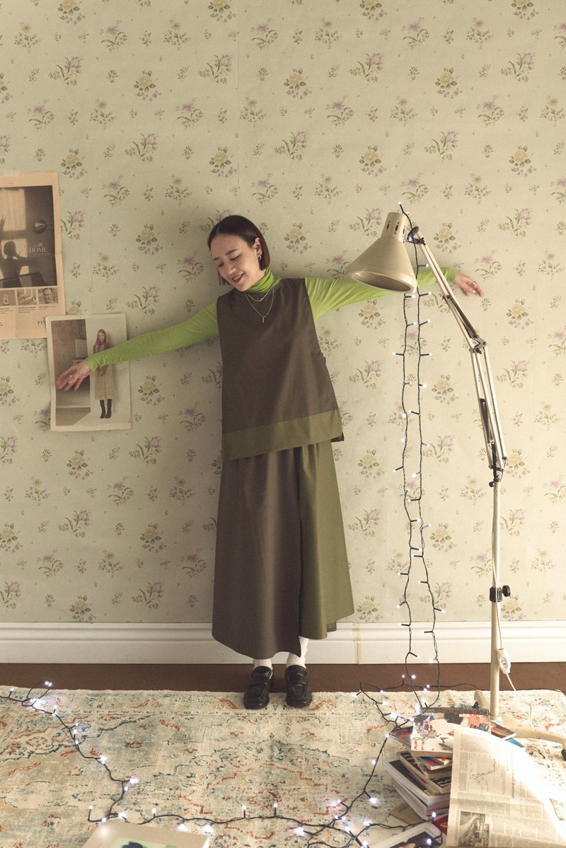 墨绿外罩背心配不规则长裙套装 - 裙子 - 其他材质 绿色