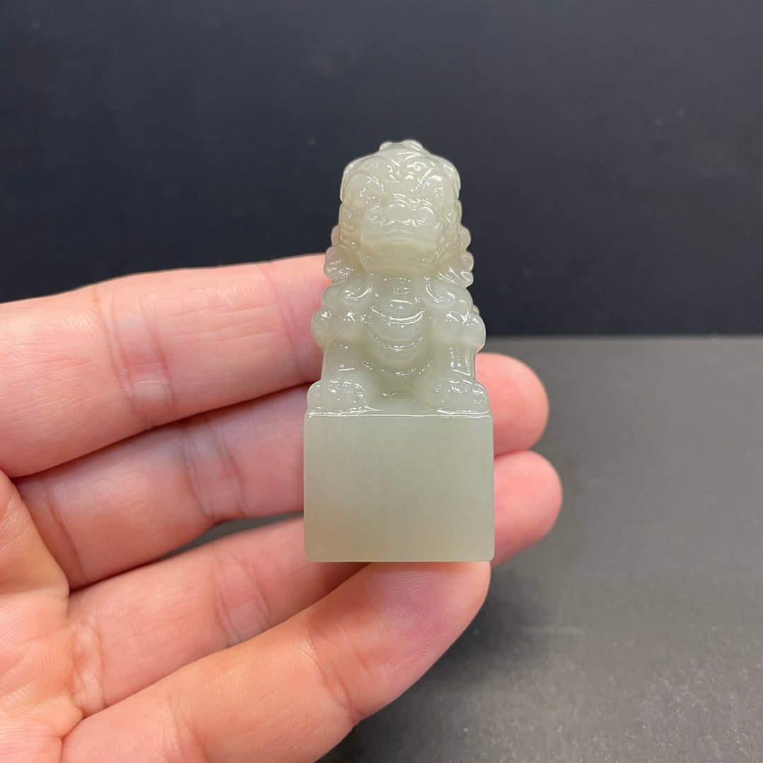 瀚玉珠宝 天然和田玉 白玉宝狮印章 白玉方章 和阗白玉 白玉印章 - 其他 - 玉石 
