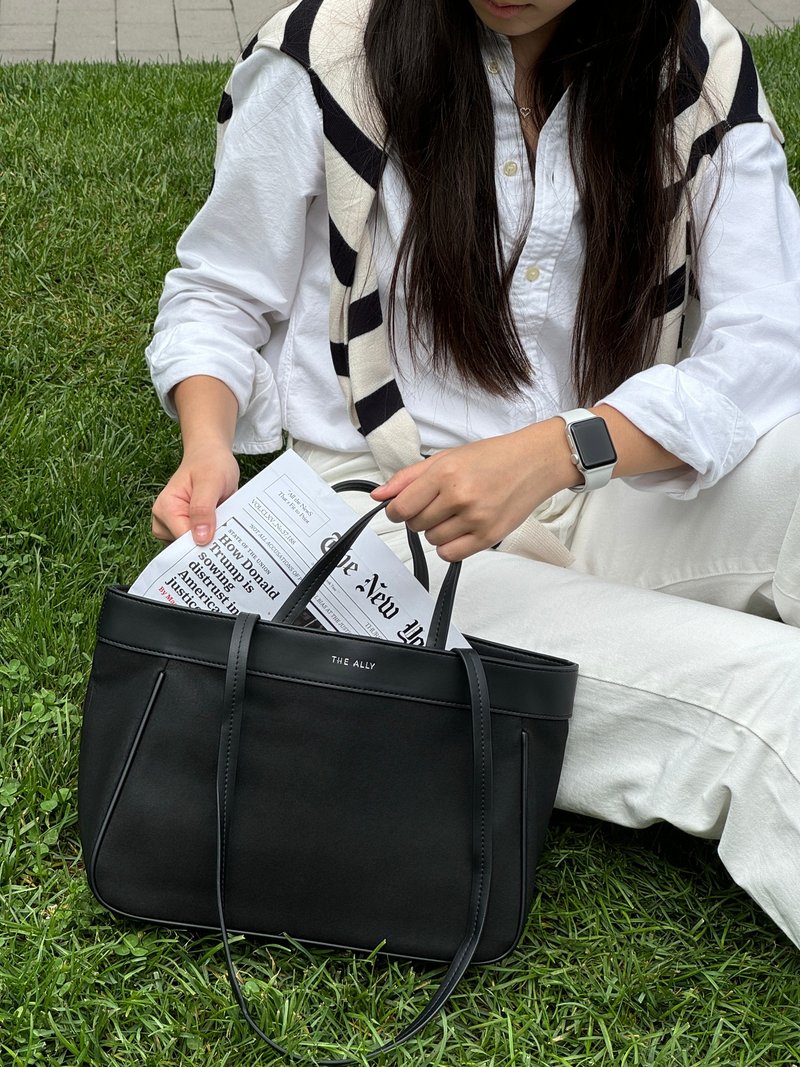 韩国 The Ally | MONICA BAG | 黑色 | 手袋 单肩包 - 手提包/手提袋 - 棉．麻 黑色